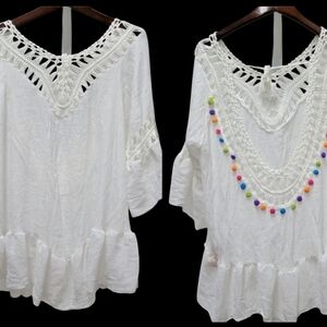 Shammar Women's Crochet Cover Up Beach Beachwear V-neck Sun Protection Large